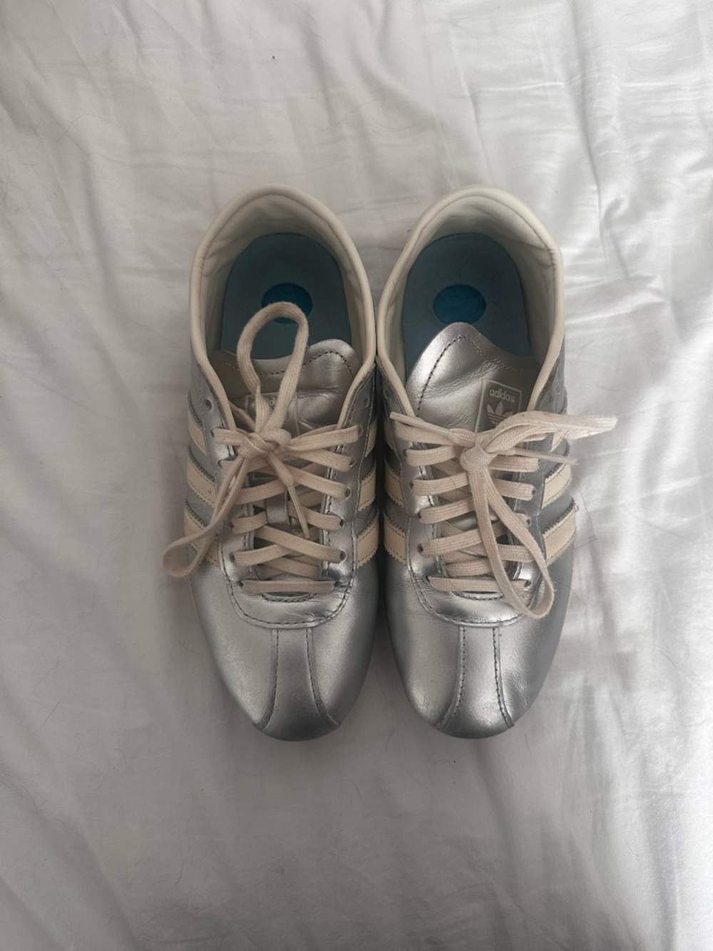 adidas Tokyo Women's Silver Metallic Sneakers with Cream Stripes - Picture 3 of 4